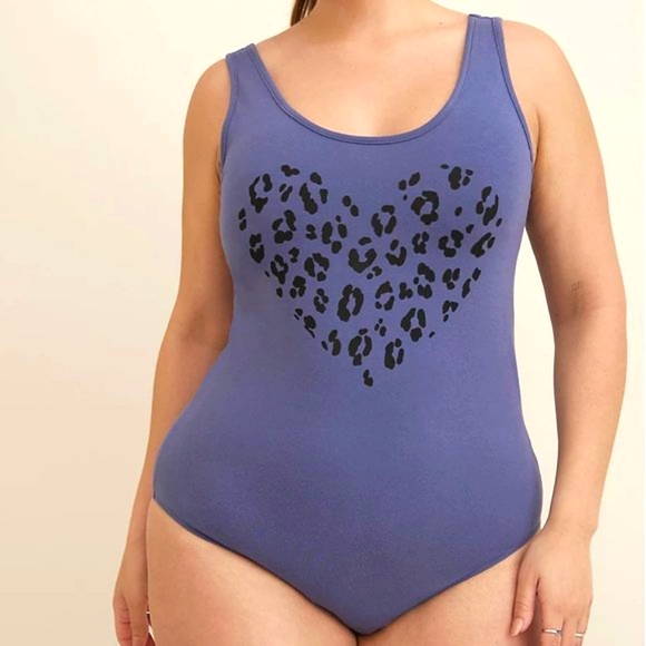 torrid Tops - NWT Torrid Leopard Print Heart Bodysuit - Blue - 3X